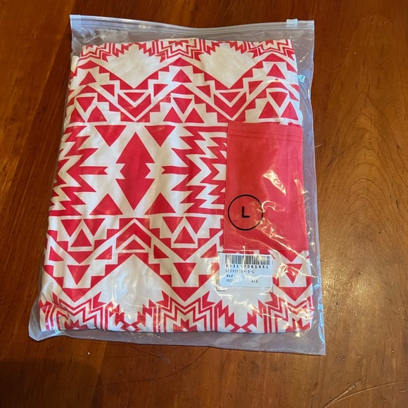 Red Aztec Print Splicing Pocket Long Sleeve Top - Picture 6 of 6